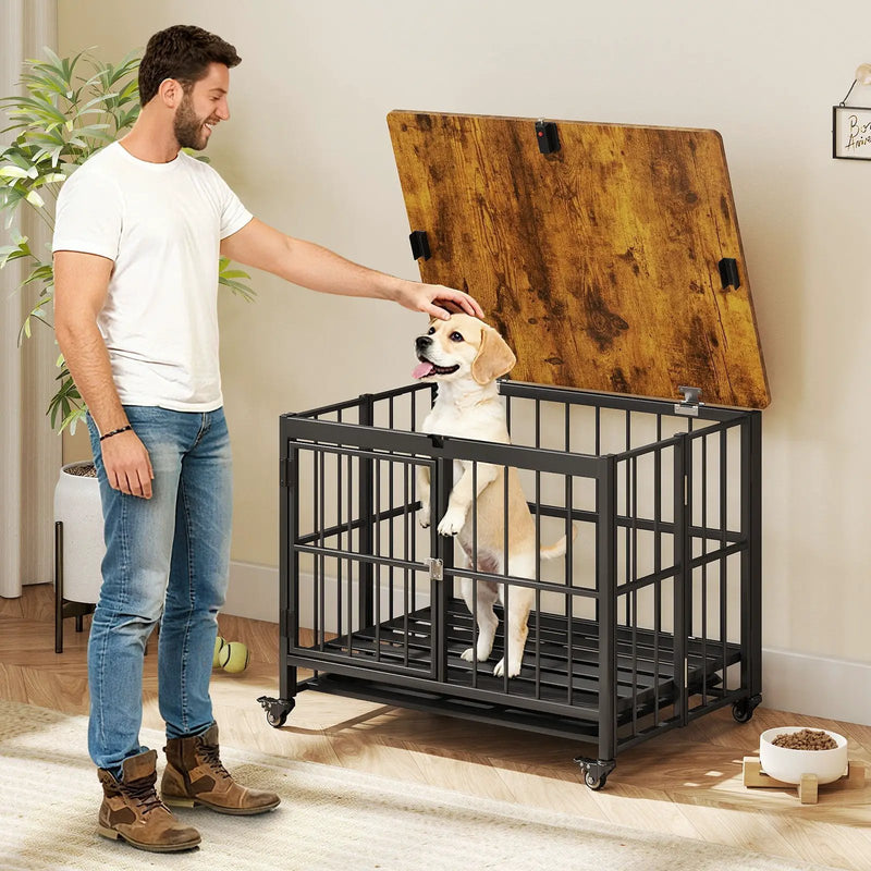 Foldable Dog Crate Furniture with Removable Tray and Lockable Door by DirectDeals