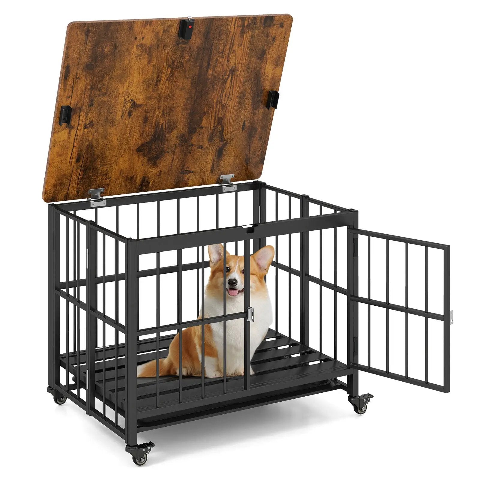 Foldable Dog Crate Furniture with Removable Tray and Lockable Door by DirectDeals