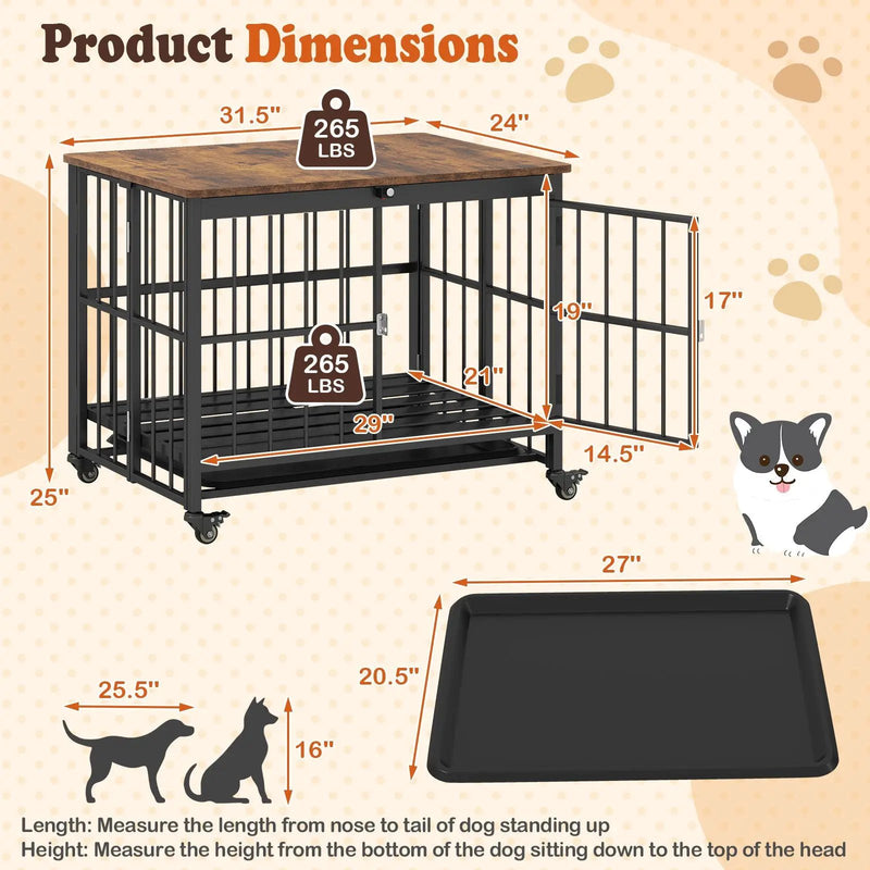 Foldable Dog Crate Furniture with Removable Tray and Lockable Door by DirectDeals