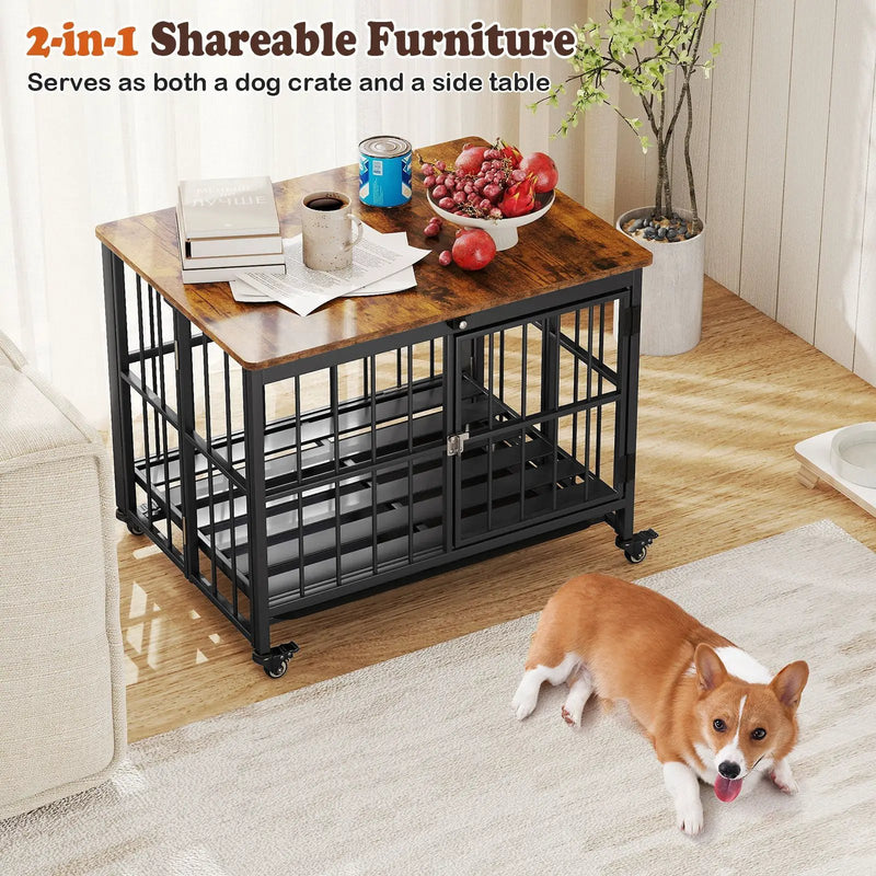 Foldable Dog Crate Furniture with Removable Tray and Lockable Door by DirectDeals