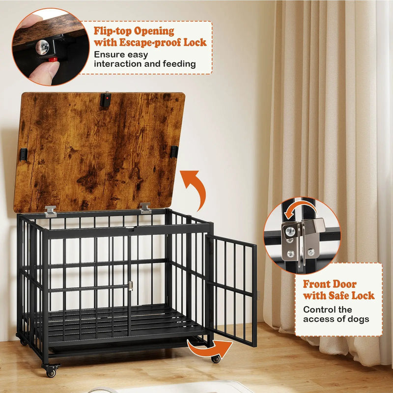 Foldable Dog Crate Furniture with Removable Tray and Lockable Door by DirectDeals