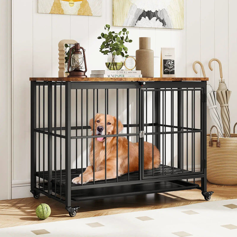 Foldable Dog Crate Furniture with Removable Tray and Lockable Door by DirectDeals