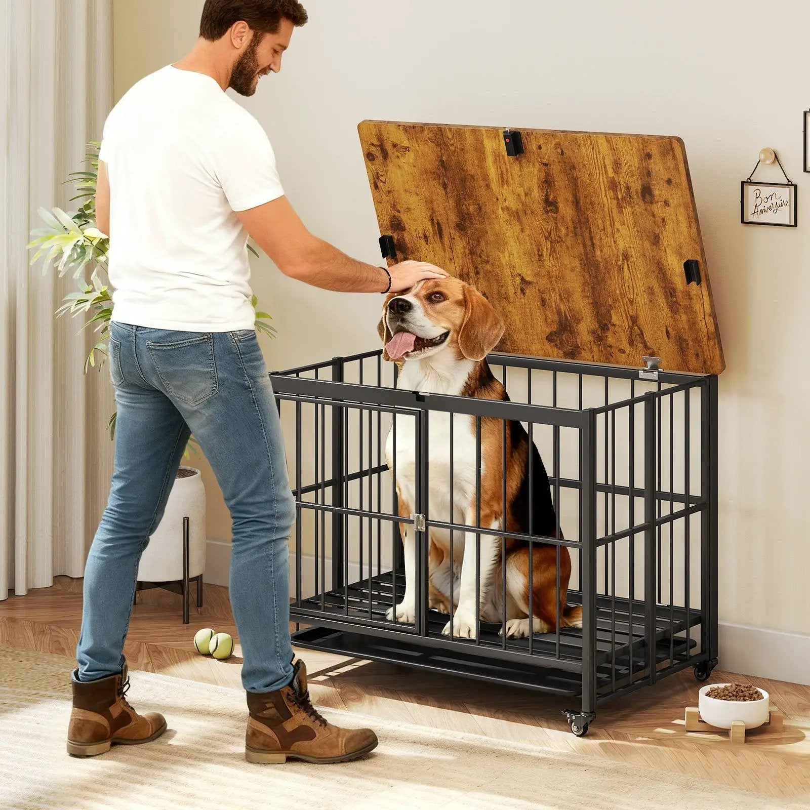 Foldable Dog Crate Furniture with Removable Tray and Lockable Door by DirectDeals