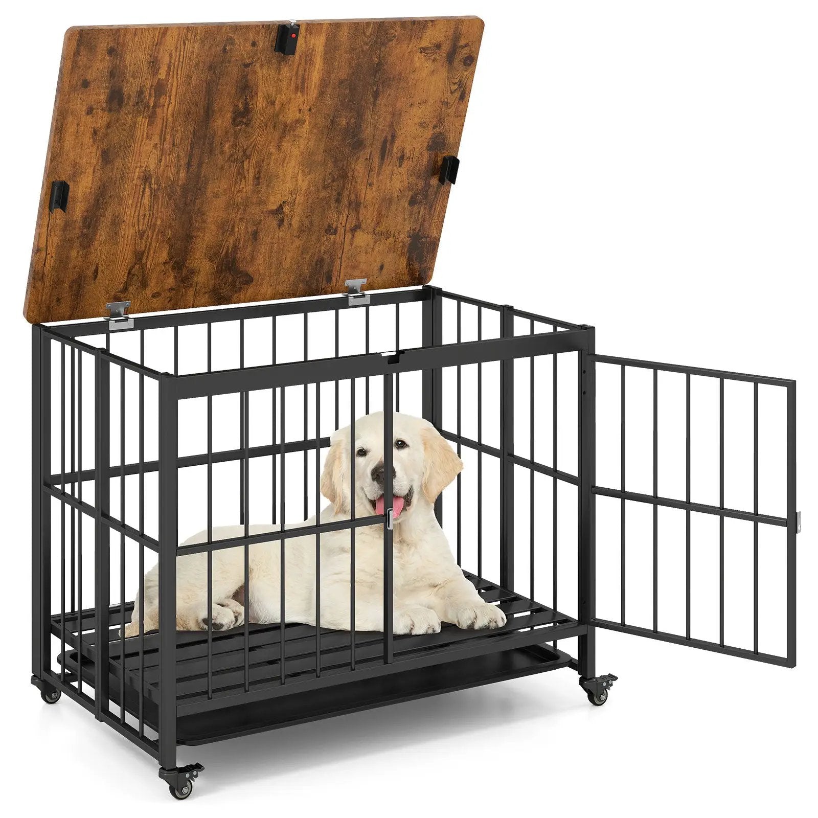 Foldable Dog Crate Furniture with Removable Tray and Lockable Door by DirectDeals