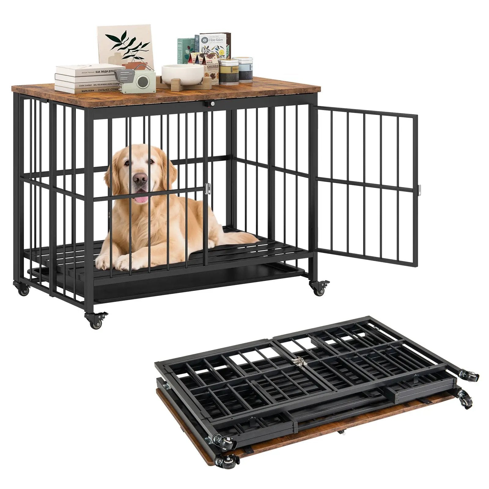 Foldable Dog Crate Furniture with Removable Tray and Lockable Door by DirectDeals