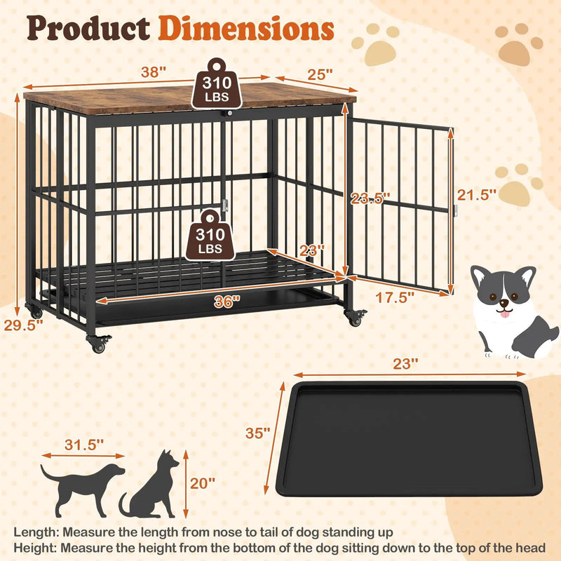 Foldable Dog Crate Furniture with Removable Tray and Lockable Door by DirectDeals