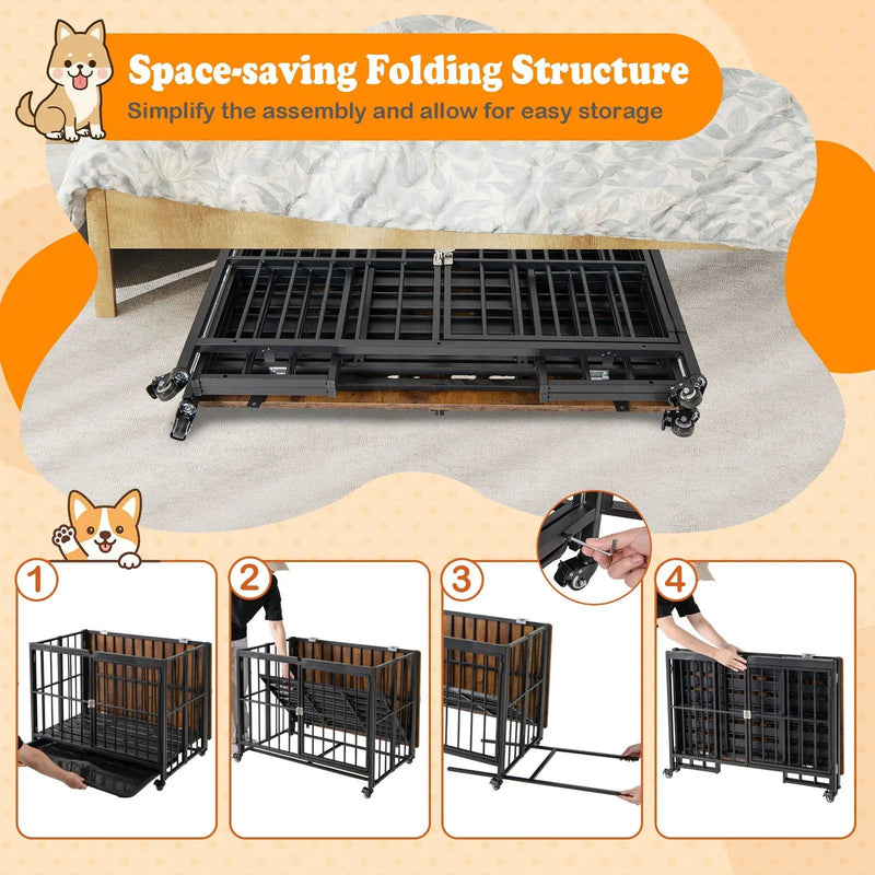 Foldable Dog Crate Furniture with Removable Tray and Lockable Door by DirectDeals