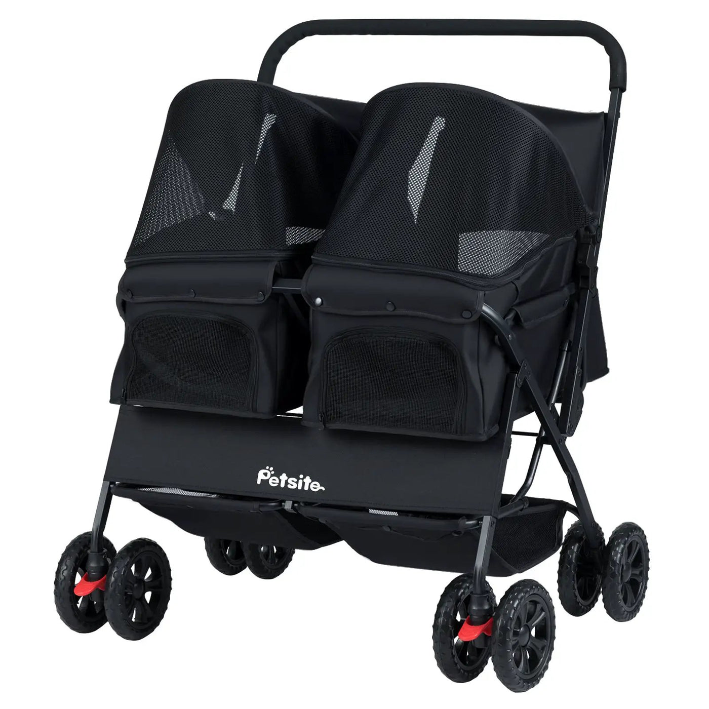 Foldable Double Pet Stroller with Adjustable Sunshade and Storage Basket by DirectDeals