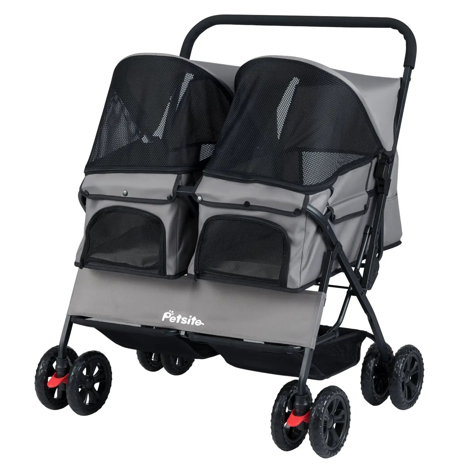 Foldable Double Pet Stroller with Adjustable Sunshade and Storage Basket by DirectDeals