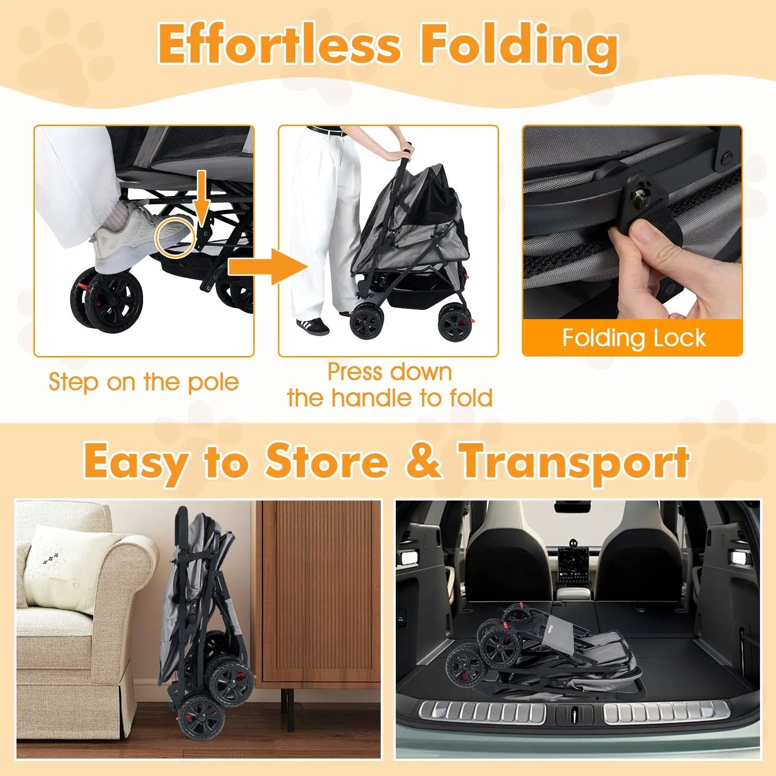 Foldable Double Pet Stroller with Adjustable Sunshade and Storage Basket by DirectDeals