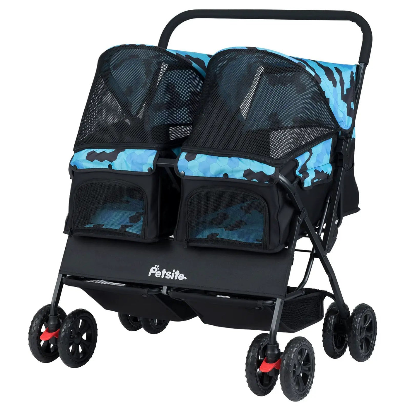 Foldable Double Pet Stroller with Adjustable Sunshade and Storage Basket by DirectDeals