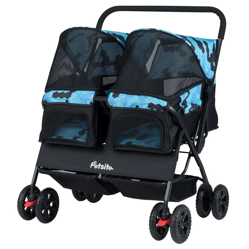 Foldable Double Pet Stroller with Adjustable Sunshade and Storage Basket by DirectDeals