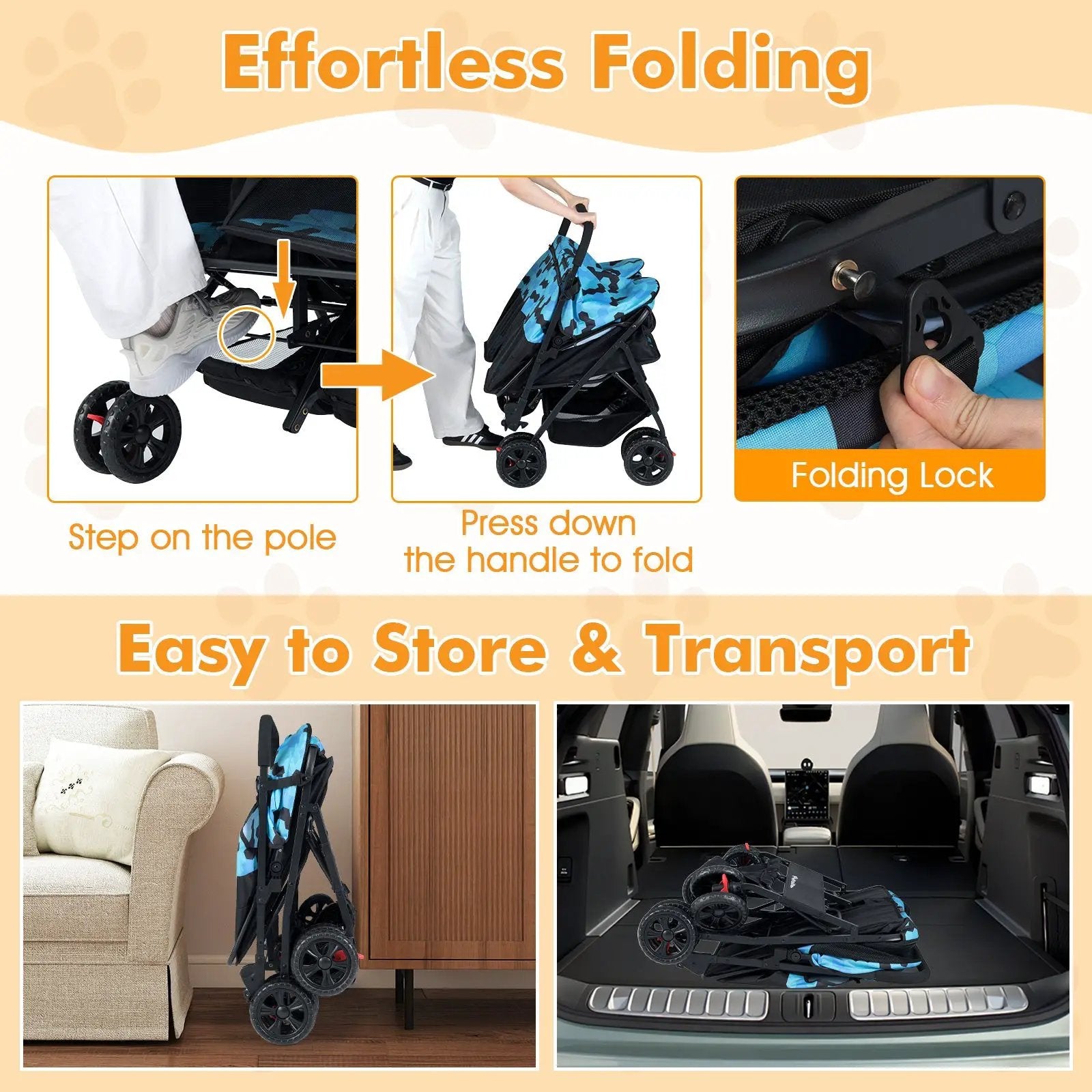 Foldable Double Pet Stroller with Adjustable Sunshade and Storage Basket by DirectDeals