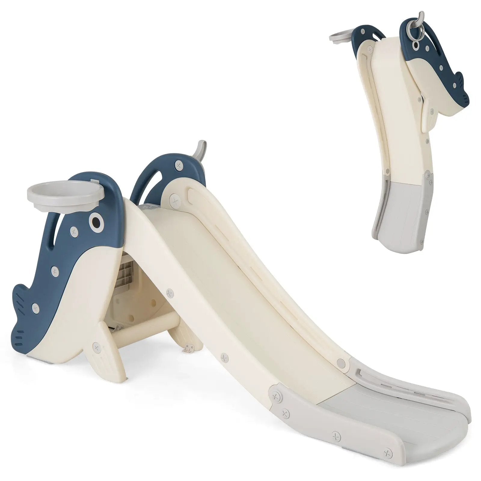 Foldable Freestanding Baby Slide Climber Playset with Basketball Hoop for Kids-Blue by DirectDeals