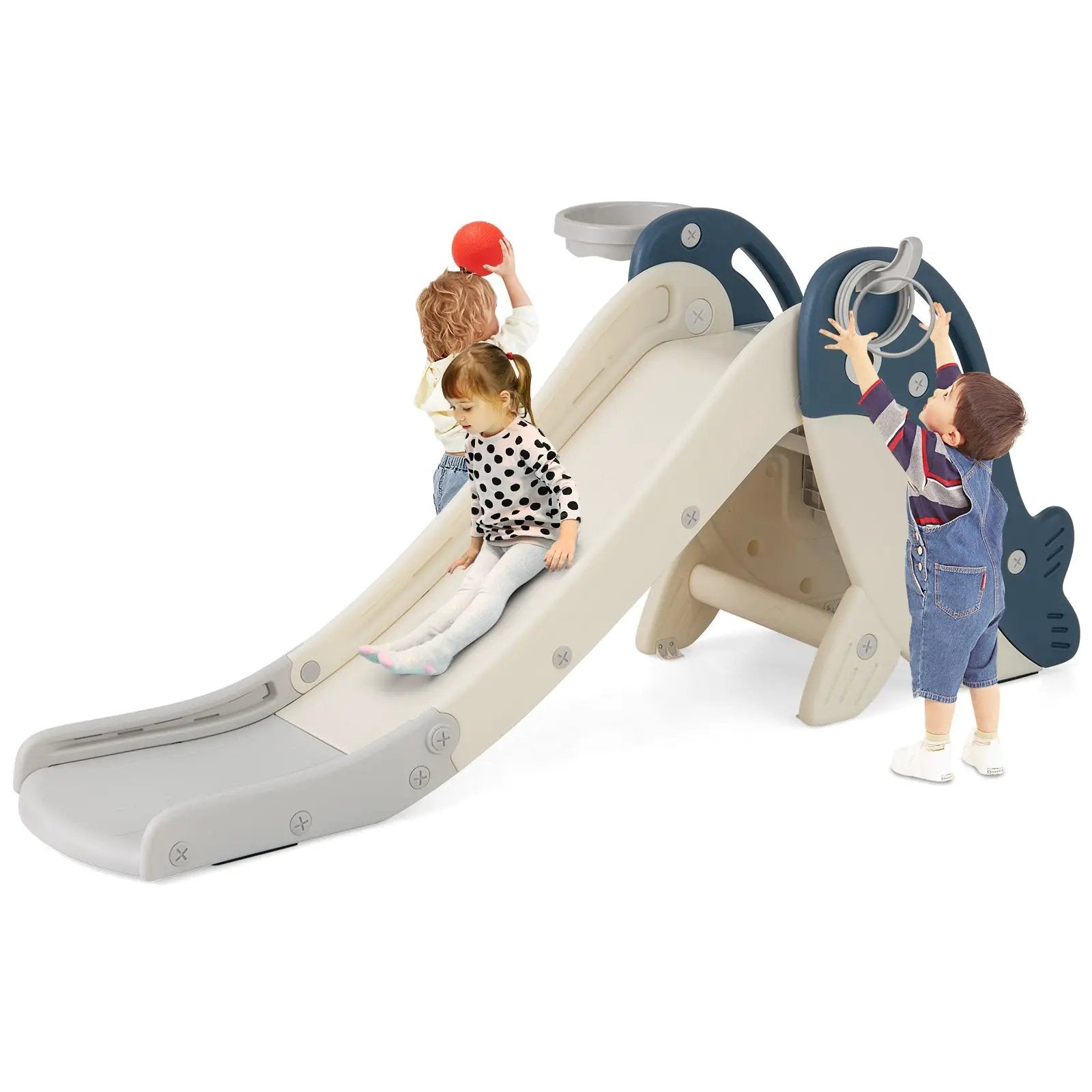 Foldable Freestanding Baby Slide Climber Playset with Basketball Hoop for Kids-Blue by DirectDeals