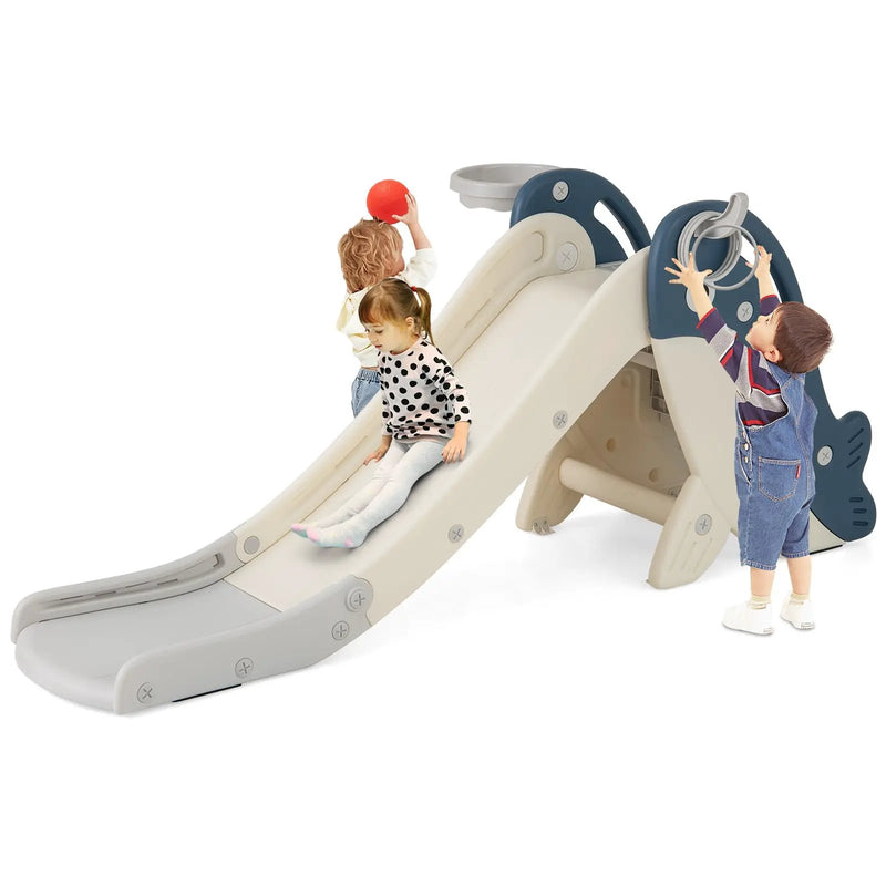 Foldable Freestanding Baby Slide Climber Playset with Basketball Hoop for Kids-Blue by DirectDeals