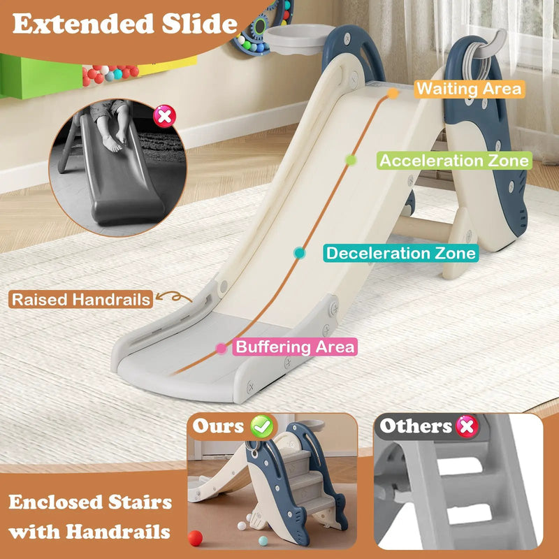 Foldable Freestanding Baby Slide Climber Playset with Basketball Hoop for Kids-Blue by DirectDeals