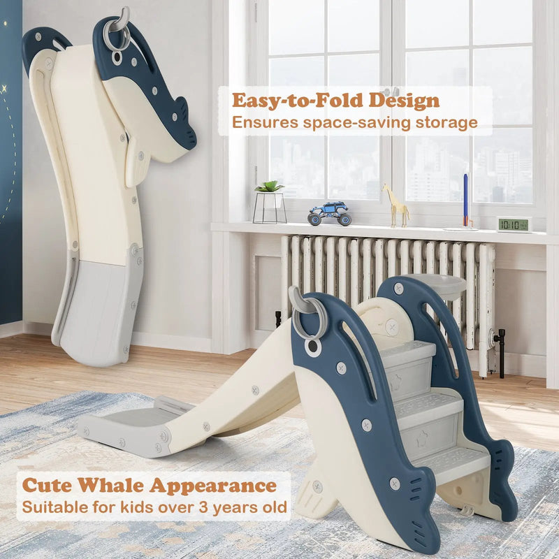 Foldable Freestanding Baby Slide Climber Playset with Basketball Hoop for Kids-Blue by DirectDeals