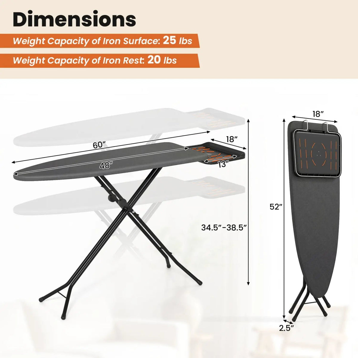 Full Size Foldable Ironing Board with Collapsible Iron Rest by DirectDeals