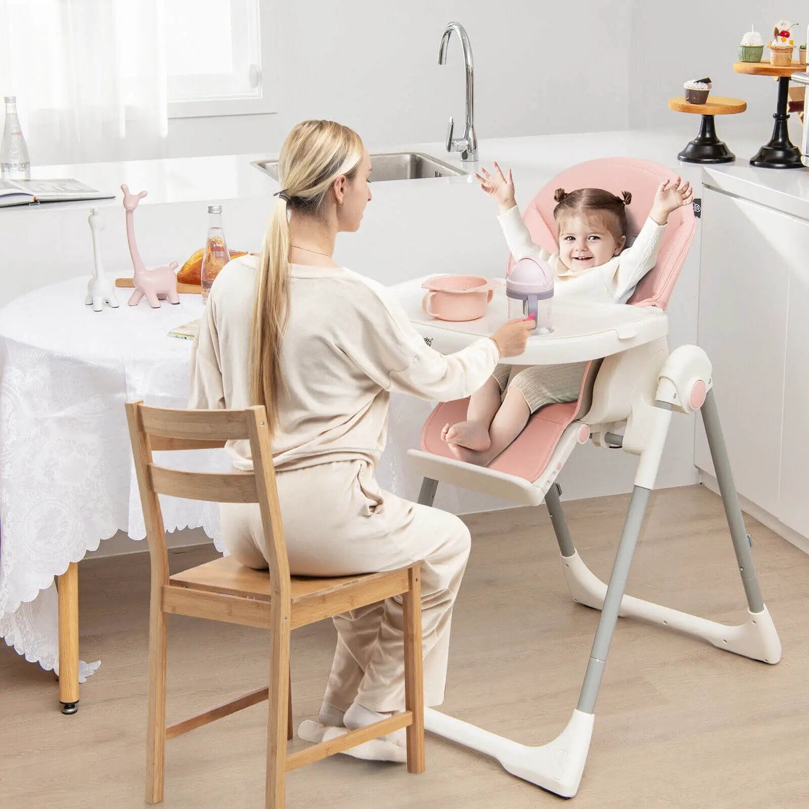 4-in-1 Foldable Baby High Chair with 7 Adjustable Heights and Free Toys Bar by DirectDeals