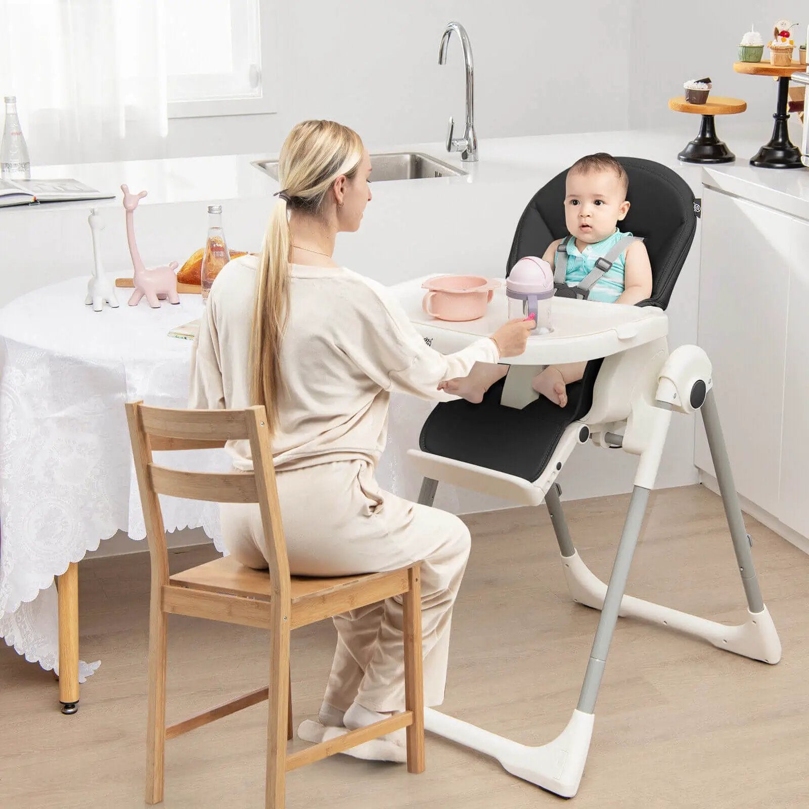 4-in-1 Foldable Baby High Chair with 7 Adjustable Heights and Free Toys Bar by DirectDeals