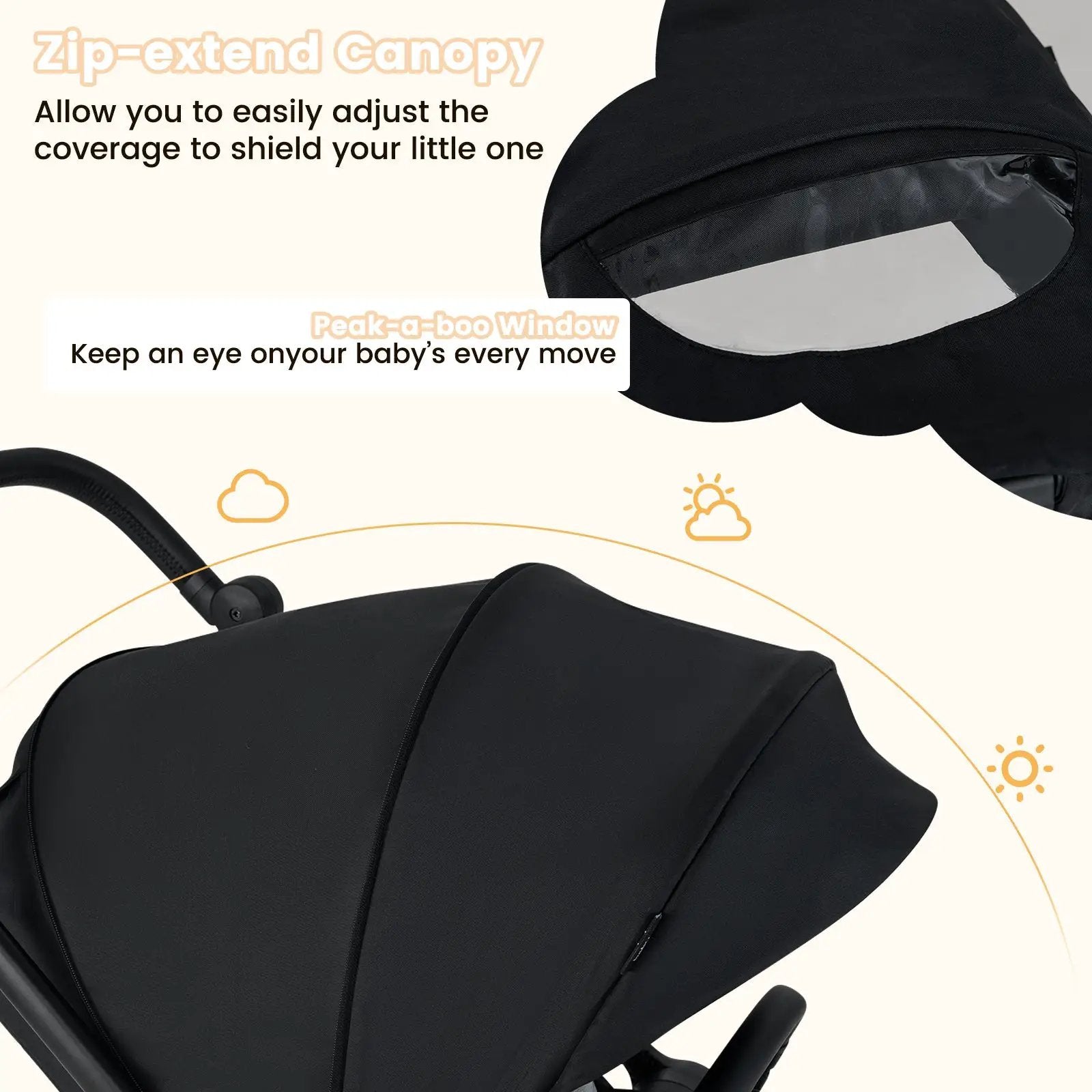 Foldable Infant Pram Stroller with Reversible Seat Reclining Backrest by DirectDeals