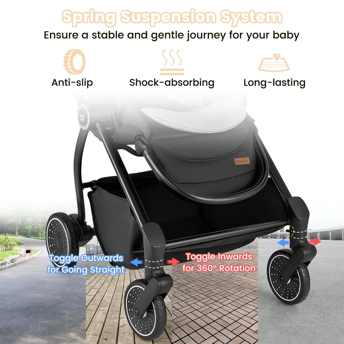 Foldable Infant Pram Stroller with Reversible Seat Reclining Backrest by DirectDeals