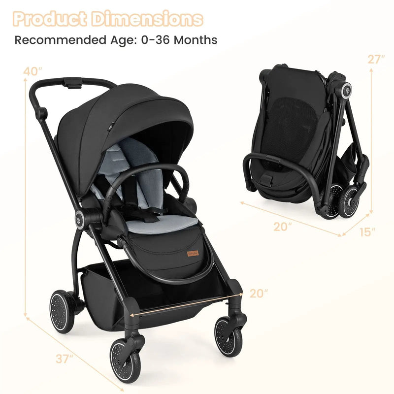 Foldable Infant Pram Stroller with Reversible Seat Reclining Backrest by DirectDeals