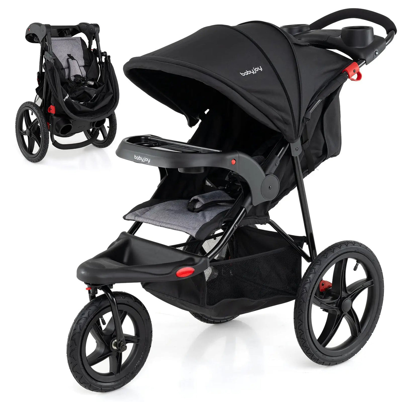 Foldable Jogging Stroller with Detachable Tray and Air-Filled Rubber Tires by DirectDeals
