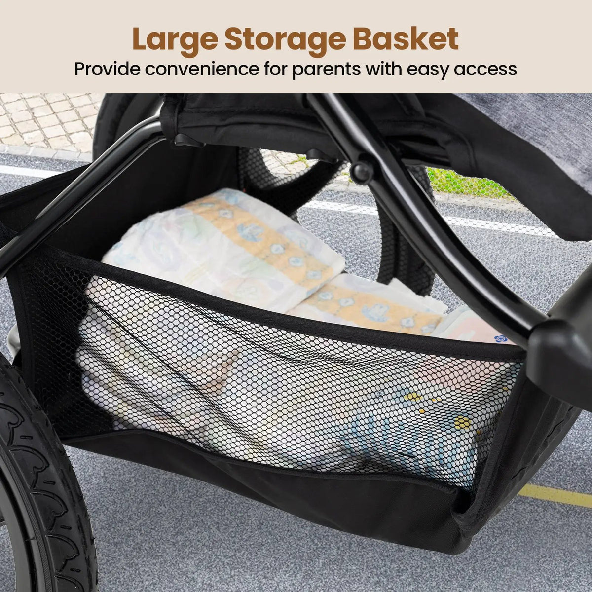 Foldable Jogging Stroller with Detachable Tray and Air-Filled Rubber Tires by DirectDeals
