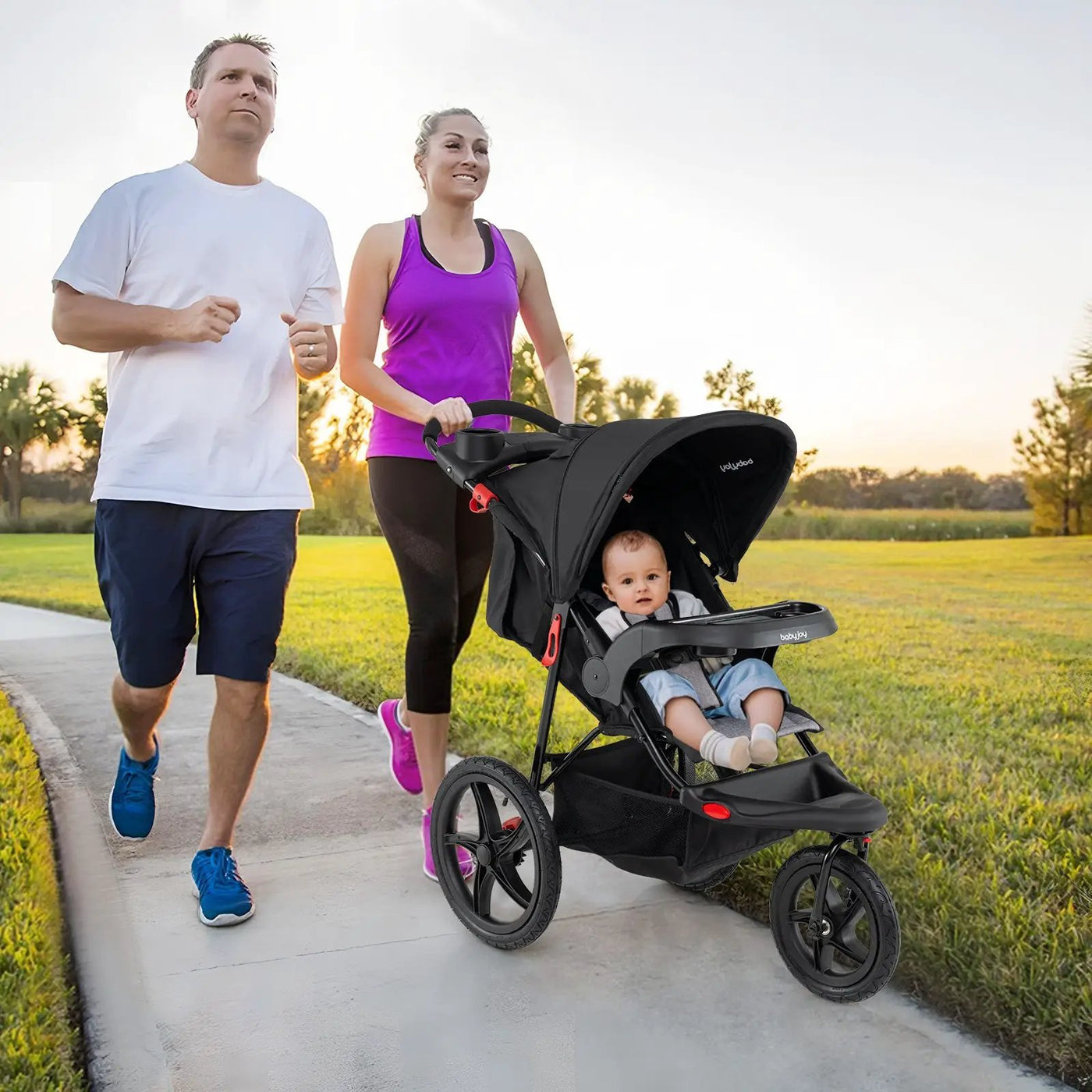 Foldable Jogging Stroller with Detachable Tray and Air-Filled Rubber Tires by DirectDeals