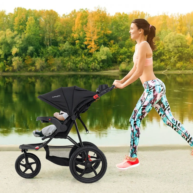 Foldable Jogging Stroller with Detachable Tray and Air-Filled Rubber Tires by DirectDeals