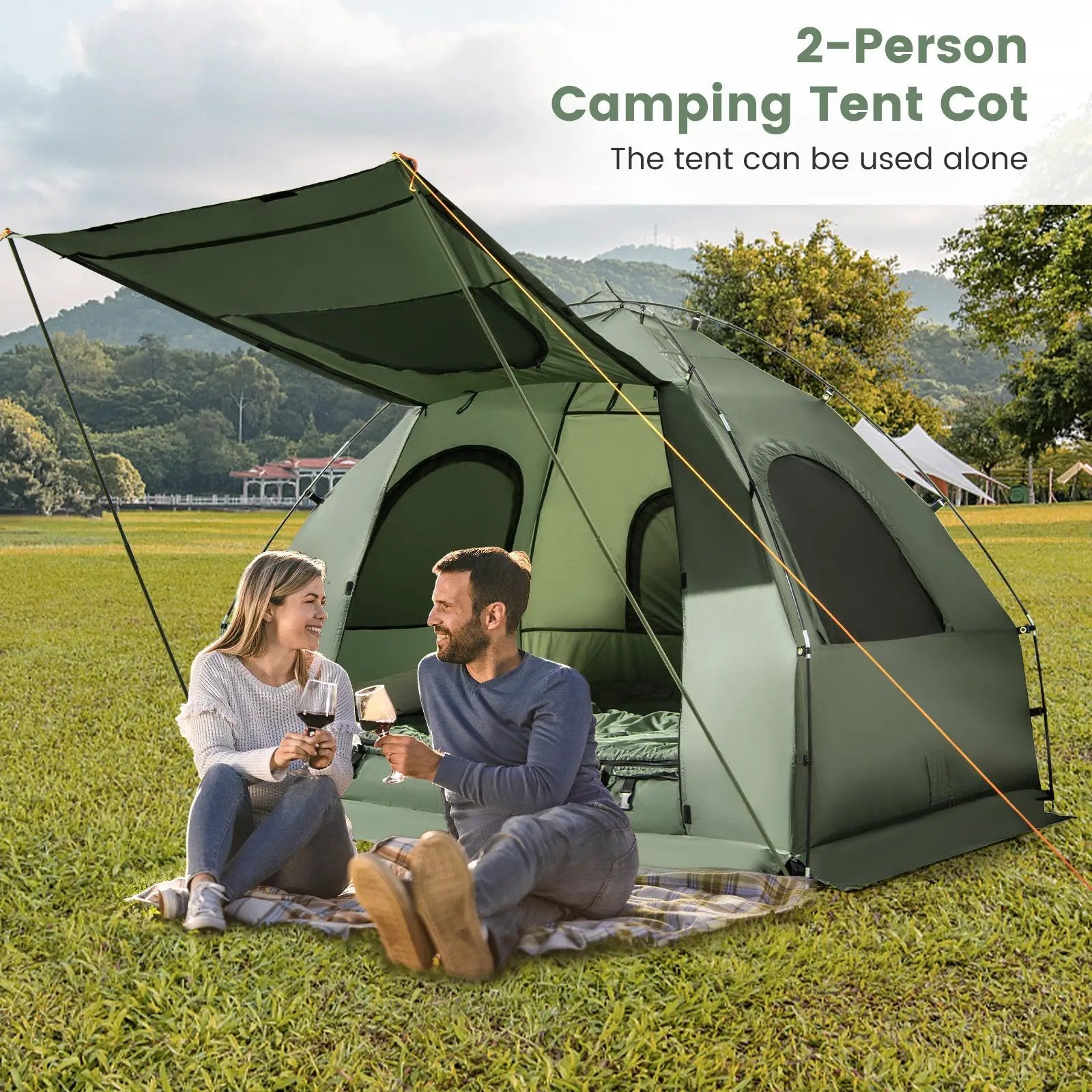 5-in-1 2-Person Foldable Outdoor Camping Tent Cot with Air Mattress and Sleeping Bag by DirectDeals
