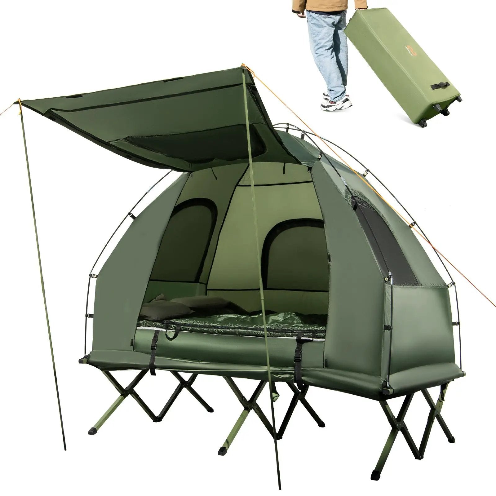 5-in-1 2-Person Foldable Outdoor Camping Tent Cot with Air Mattress and Sleeping Bag by DirectDeals