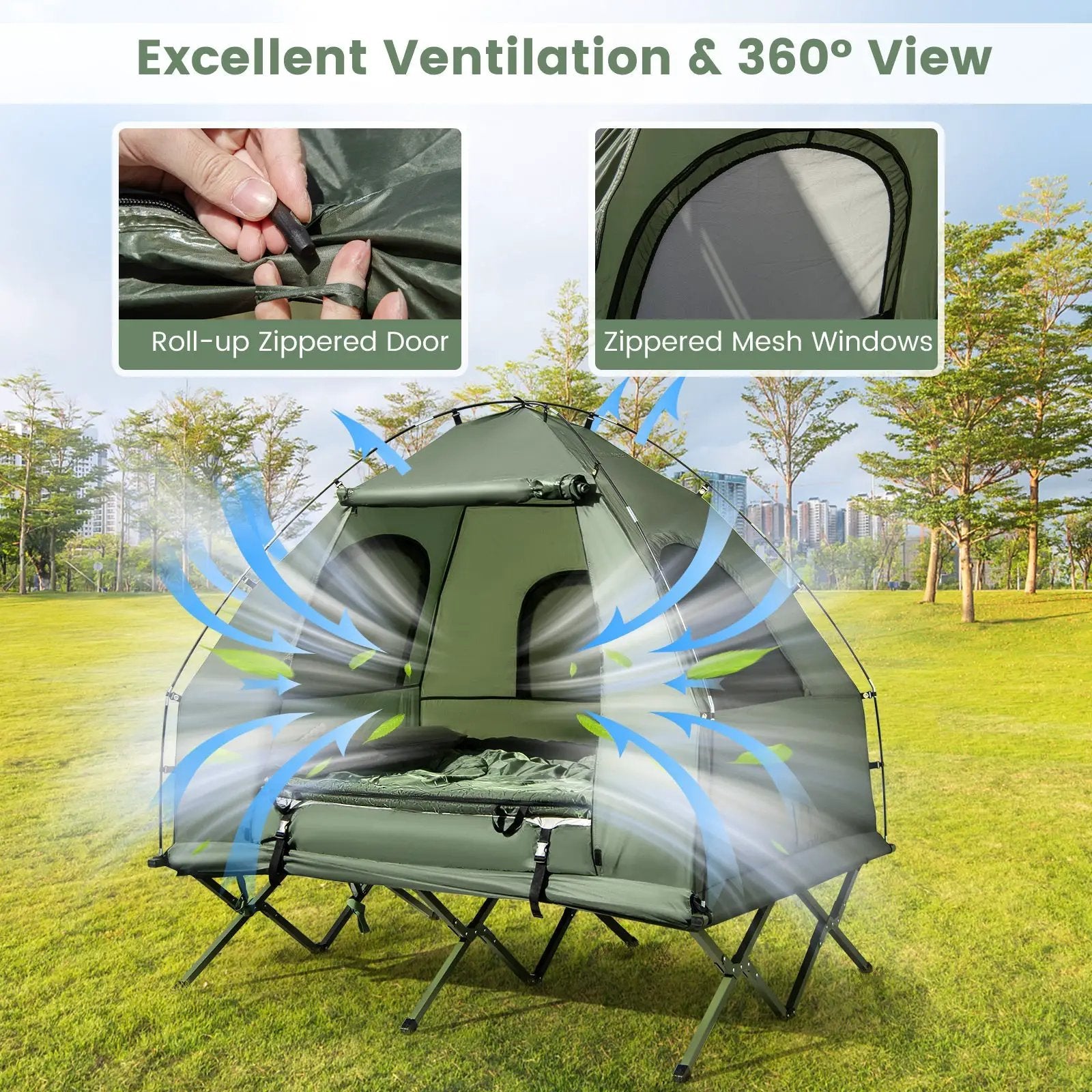 5-in-1 2-Person Foldable Outdoor Camping Tent Cot with Air Mattress and Sleeping Bag by DirectDeals