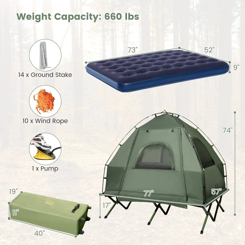 5-in-1 2-Person Foldable Outdoor Camping Tent Cot with Air Mattress and Sleeping Bag by DirectDeals