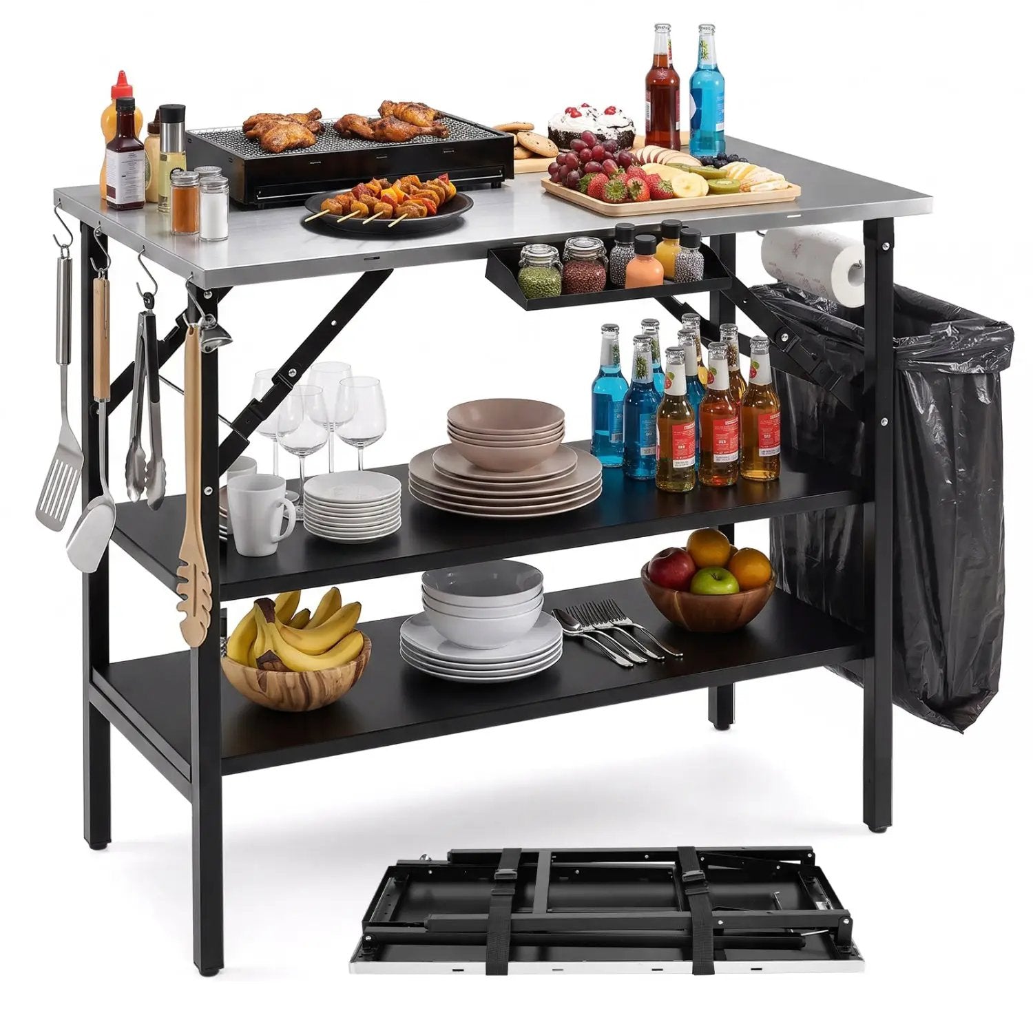 Foldable Outdoor Cook Station with Removable Shelves by DirectDeals