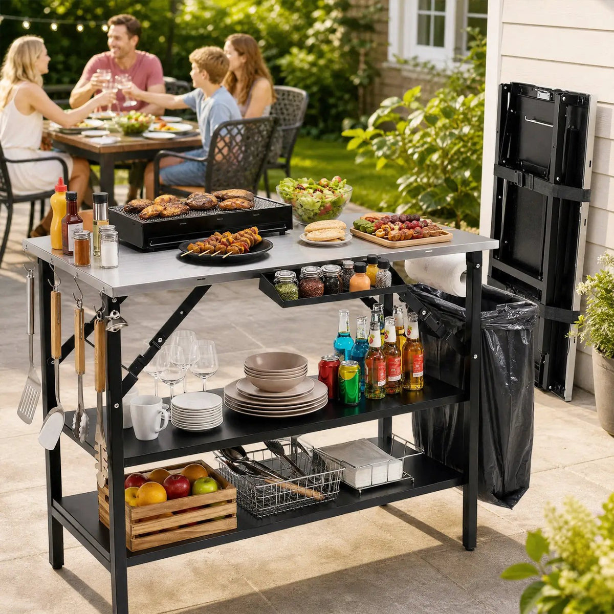 Foldable Outdoor Cook Station with Removable Shelves by DirectDeals