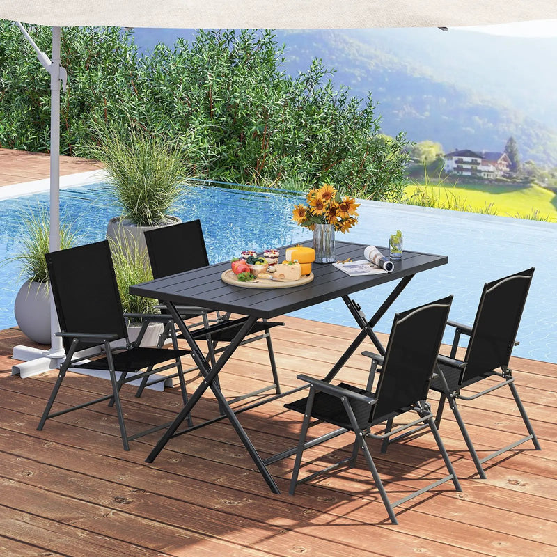 Foldable Outdoor Dining Table 48inch x 30inch Rectangular Metal Patio Table with Slatted Tabletop-Black by DirectDeals