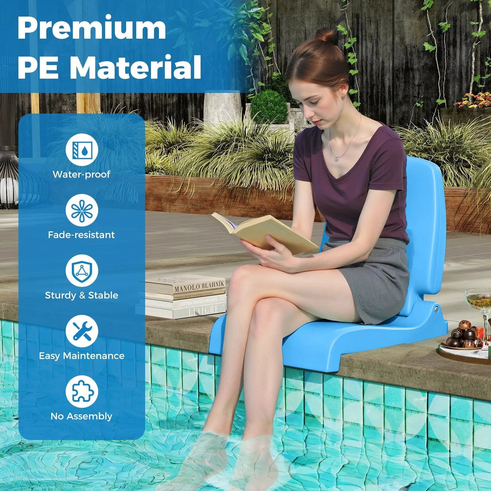 Foldable Outdoor Pool Chair with Handle and Back Support by DirectDeals