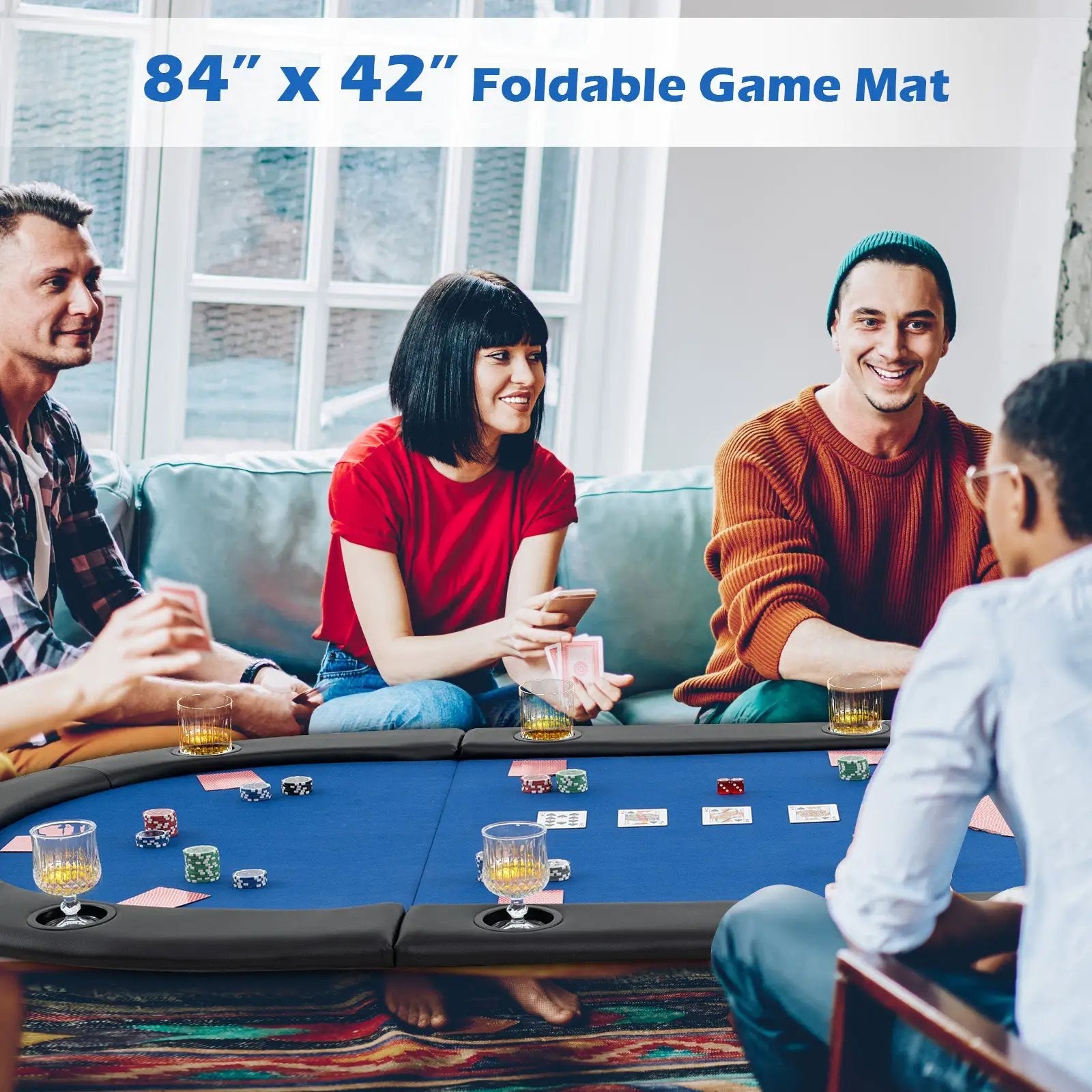 Portable 84 x 42 Inch 10-Player Foldable Padded Poker Table Top by DirectDeals