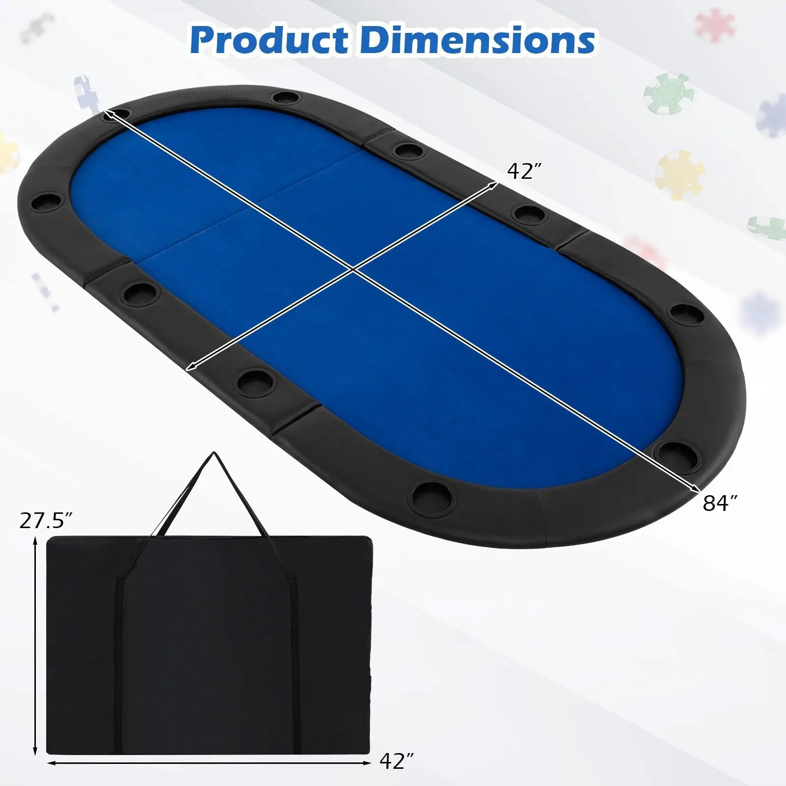 Portable 84 x 42 Inch 10-Player Foldable Padded Poker Table Top by DirectDeals