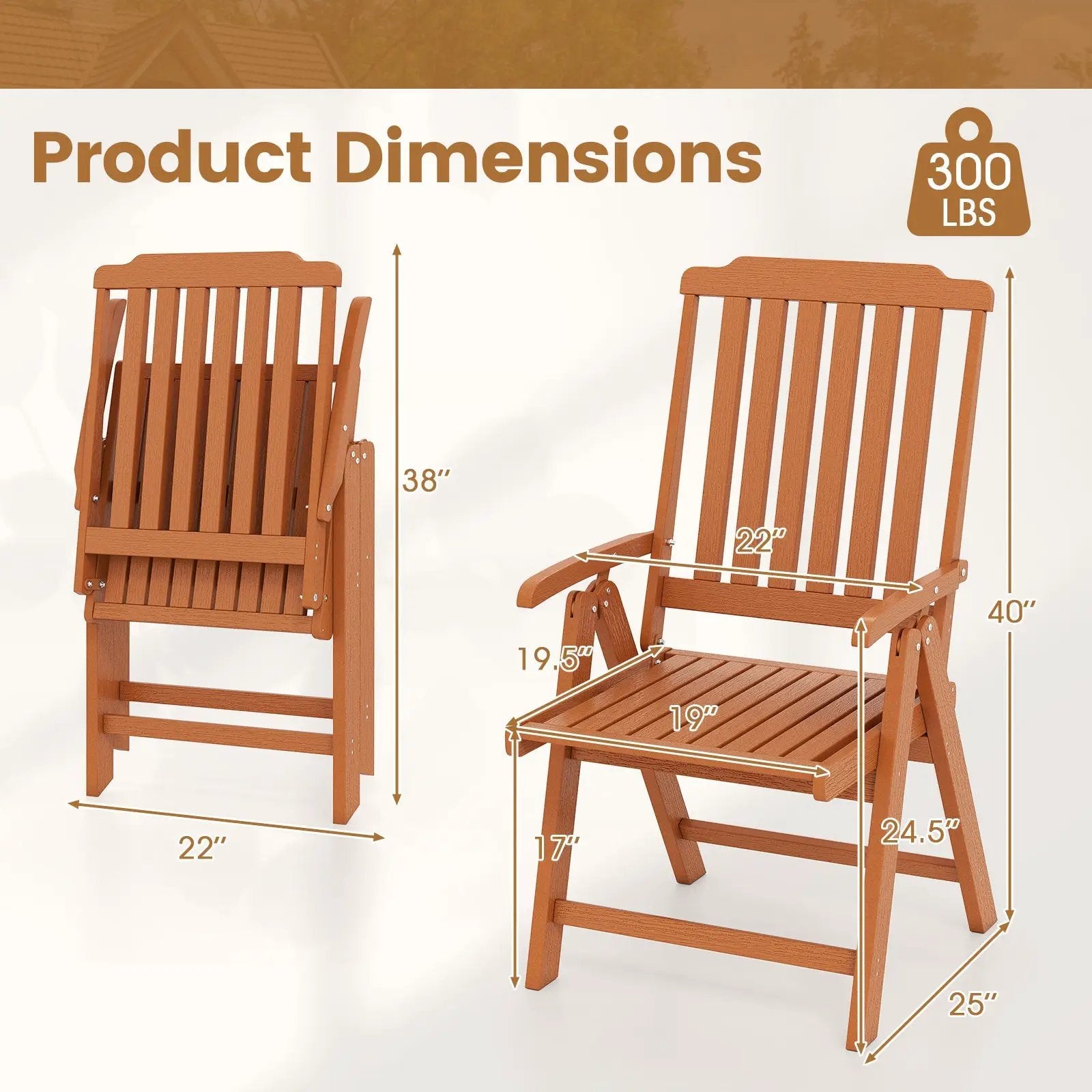 Foldable Patio Chair All-Weather HDPE Outdoor Dining Chair with Armrest by DirectDeals