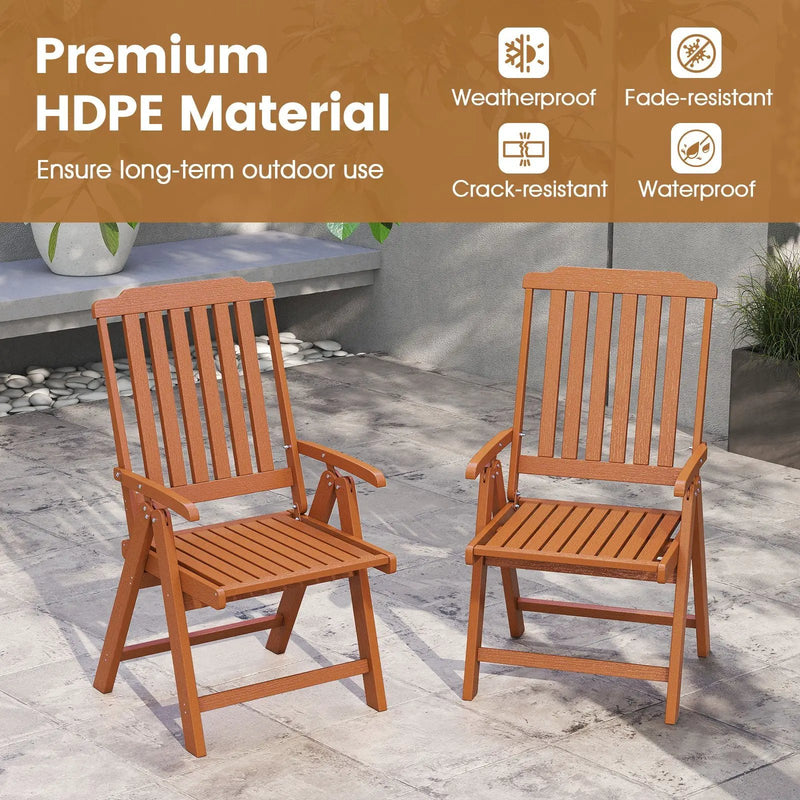 Foldable Patio Chair All-Weather HDPE Outdoor Dining Chair with Armrest by DirectDeals