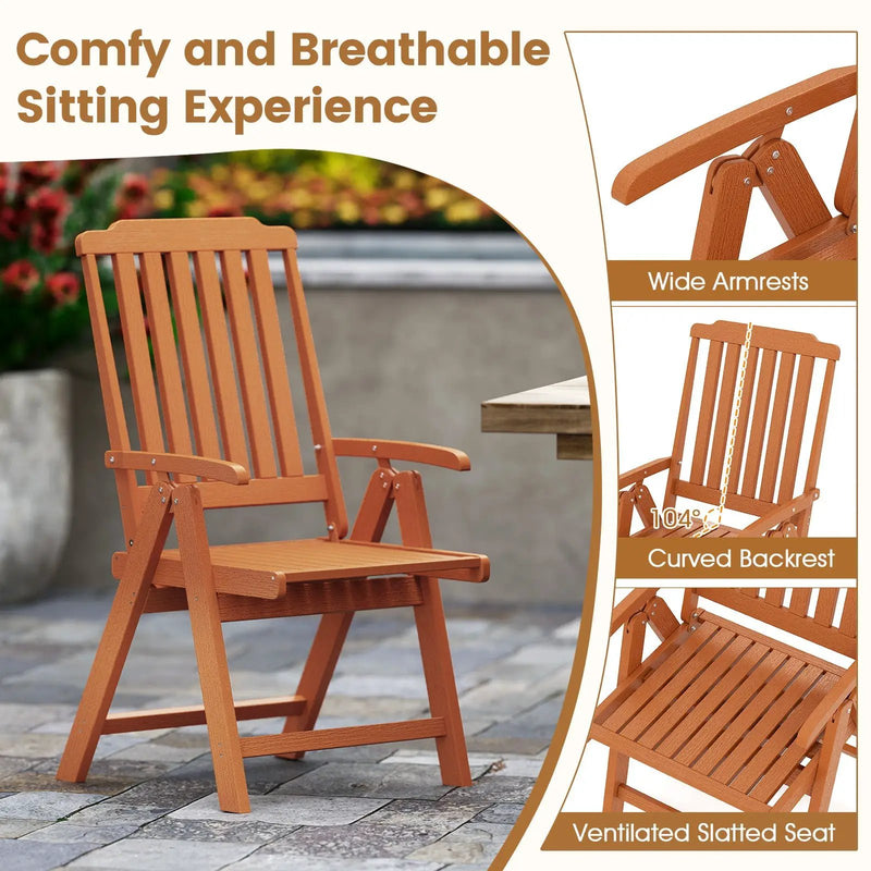 Foldable Patio Chair All-Weather HDPE Outdoor Dining Chair with Armrest by DirectDeals