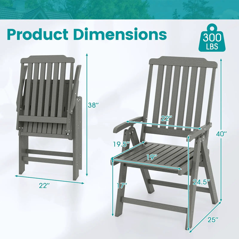 Foldable Patio Chair All-Weather HDPE Outdoor Dining Chair with Armrest by DirectDeals