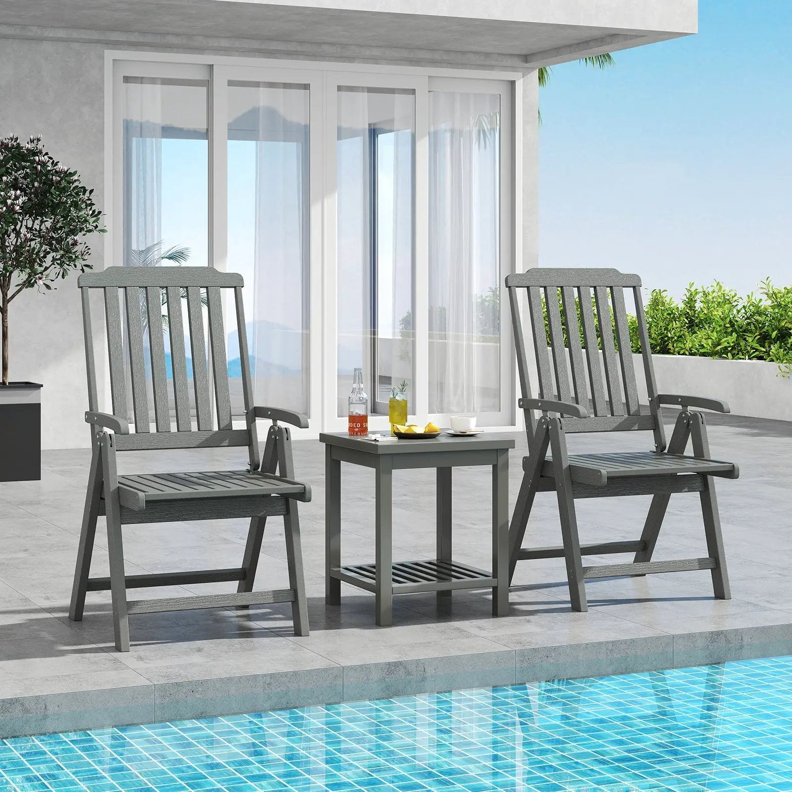 Foldable Patio Chair All-Weather HDPE Outdoor Dining Chair with Armrest by DirectDeals