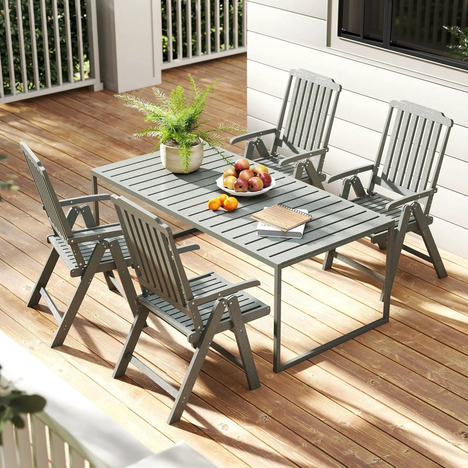 Foldable Patio Chair All-Weather HDPE Outdoor Dining Chair with Armrest by DirectDeals