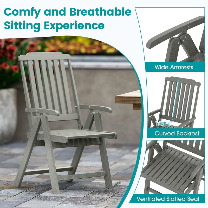 Foldable Patio Chair All-Weather HDPE Outdoor Dining Chair with Armrest by DirectDeals