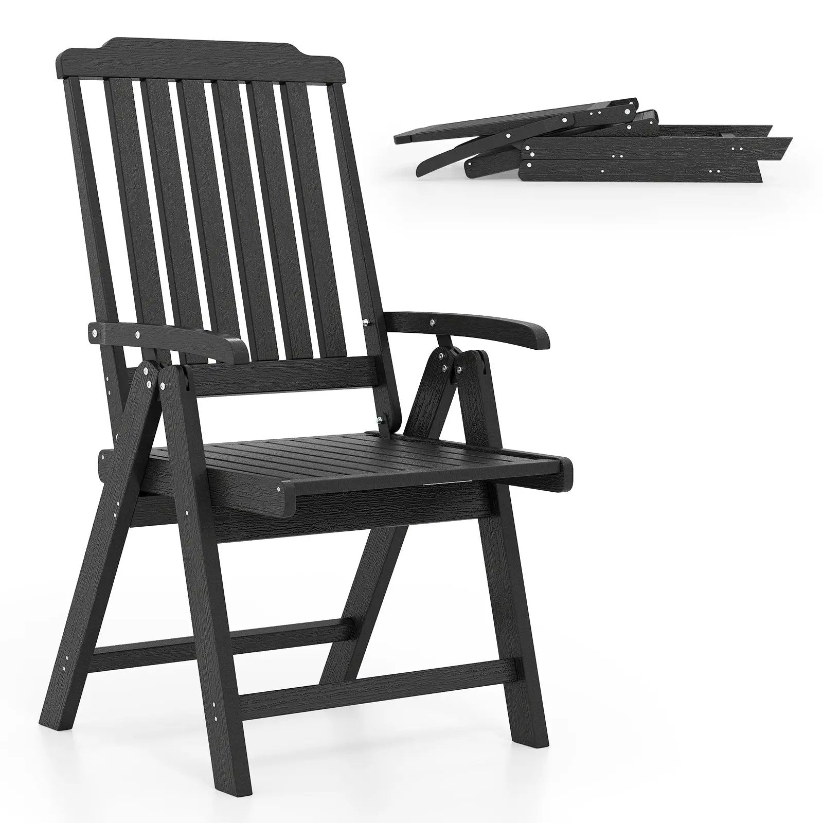 Foldable Patio Chair All-Weather HDPE Outdoor Dining Chair with Armrest by DirectDeals
